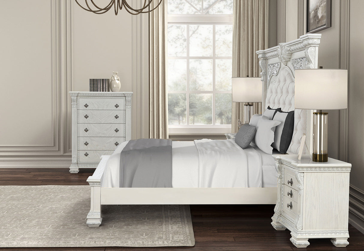 Promenade Wire Brushed White King Bed by Furniture of America at Eve Furniture