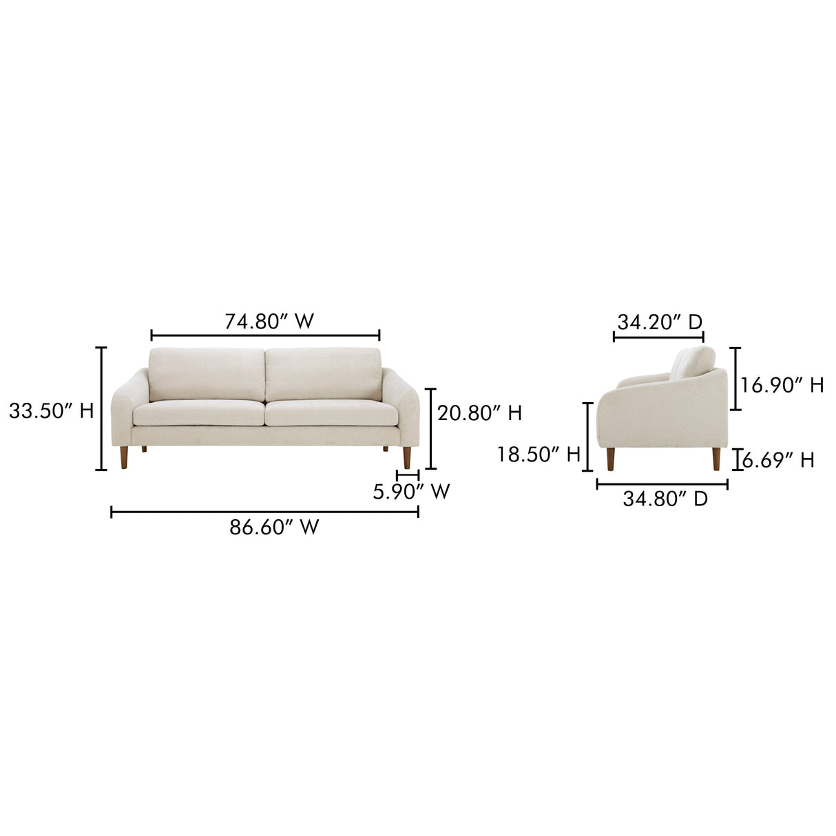 Quinn Oatmeal Sofa by Moe's Home at Eve Furniture