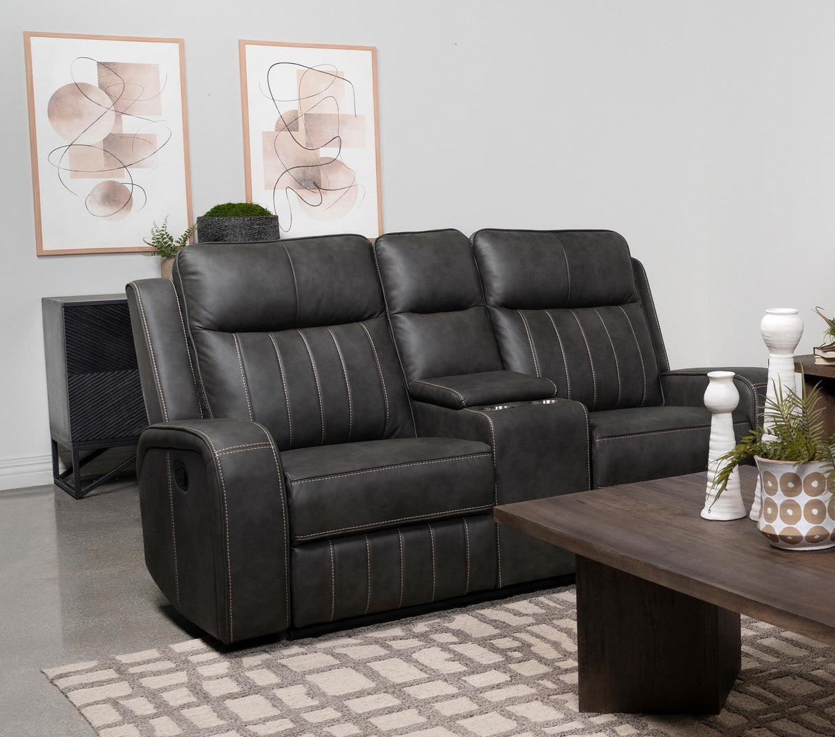 Raelynn Grey Upholstered Motion Reclining Loveseat by Coaster at Eve Furniture