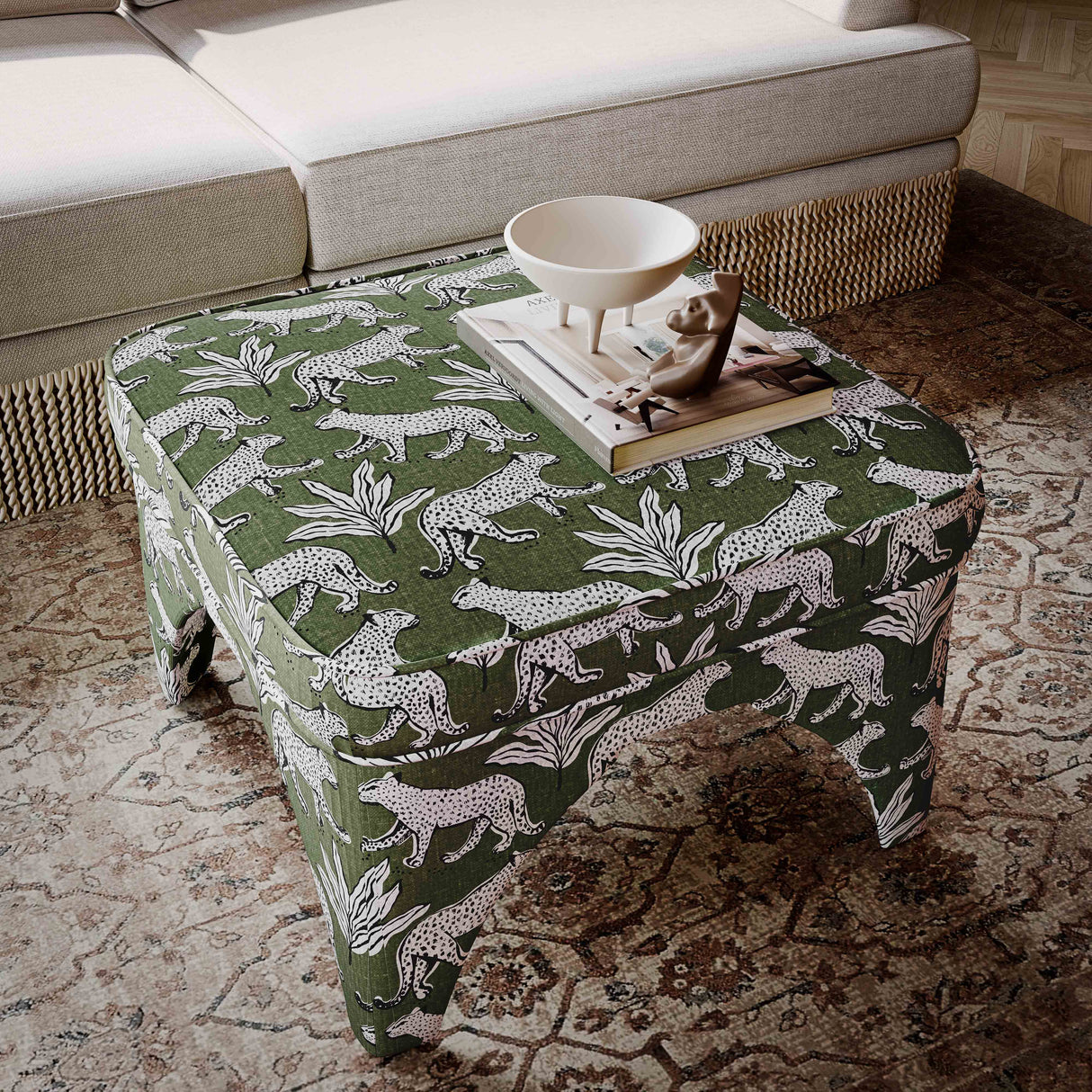 Raji Leopard Jacquard Ottoman by TOV Furniture at Eve Furniture