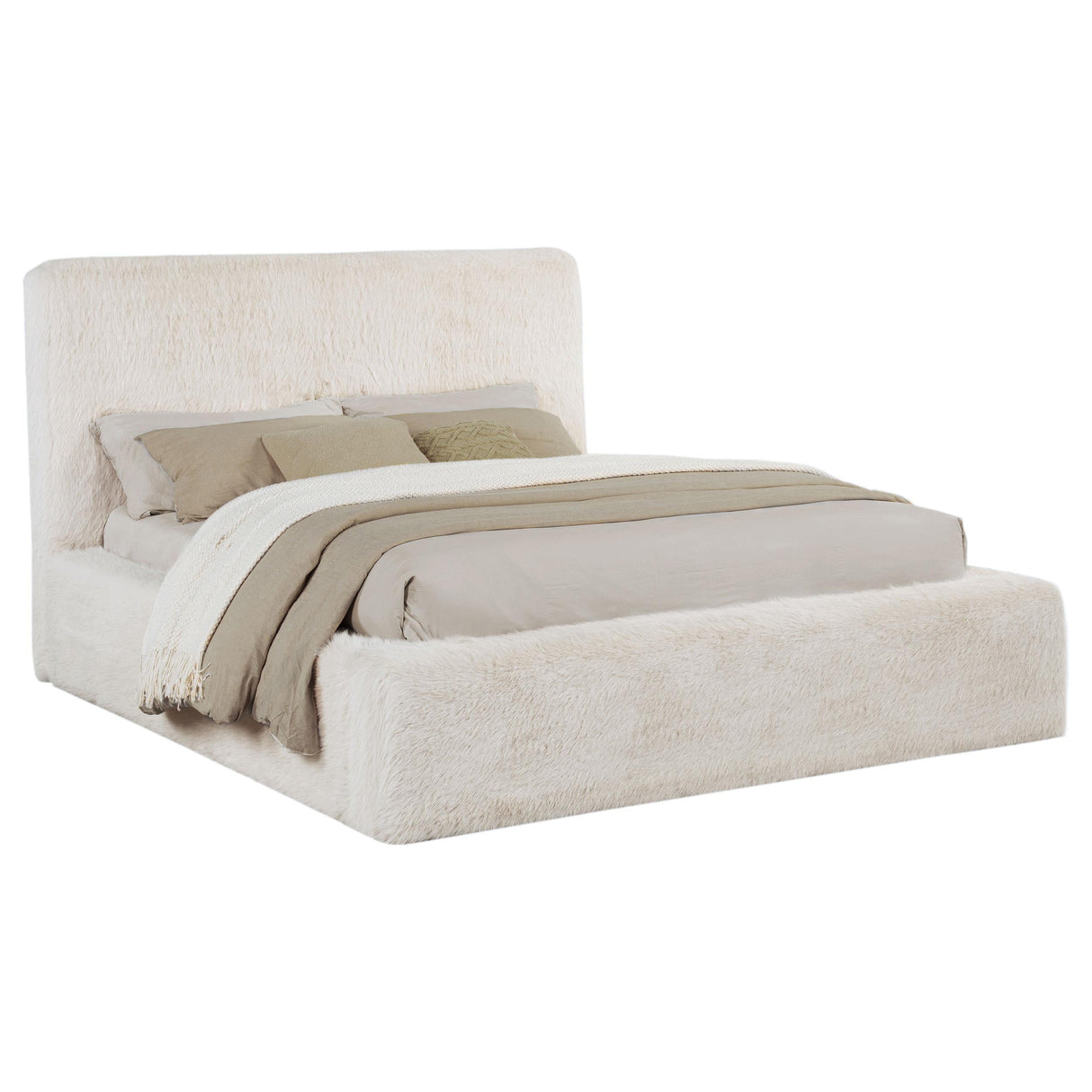 Rebecca Cream Faux Fur Upholstered Queen Bed by Coaster at Eve Furniture