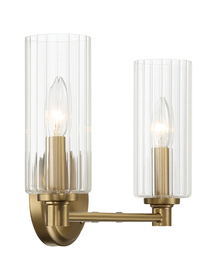 Regal Double Light Vanity With Clear Ribbed Glass - Satin Brass by Ashcroft Furniture at Eve Furniture