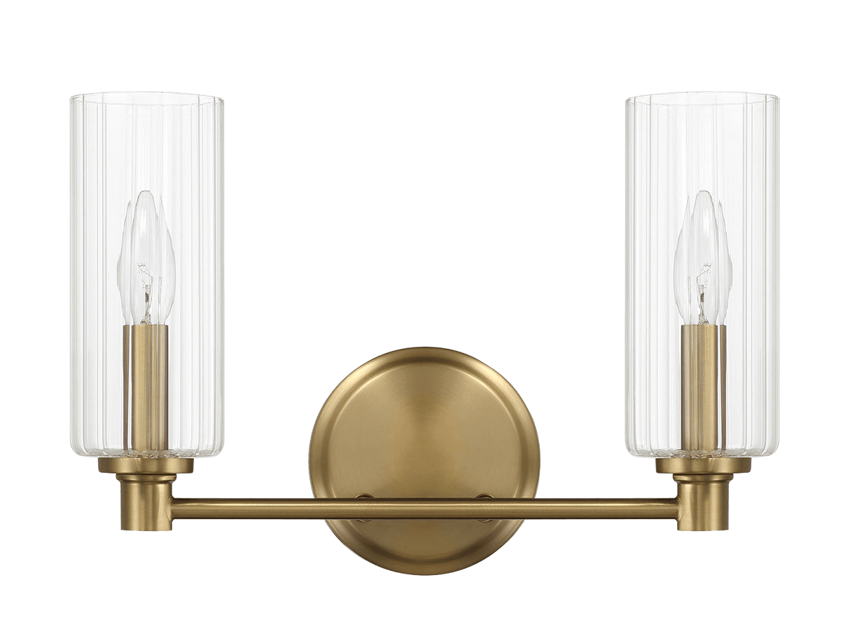 Regal Double Light Vanity With Clear Ribbed Glass - Satin Brass by Ashcroft Imports at Eve Furniture