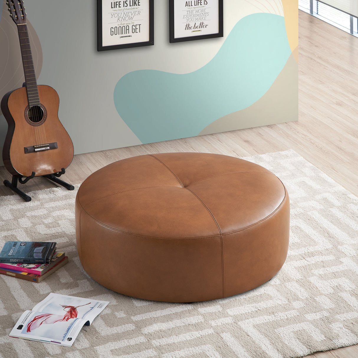 Rochelin Tan Leather Ottoman by Ashcroft Imports at Eve Furniture