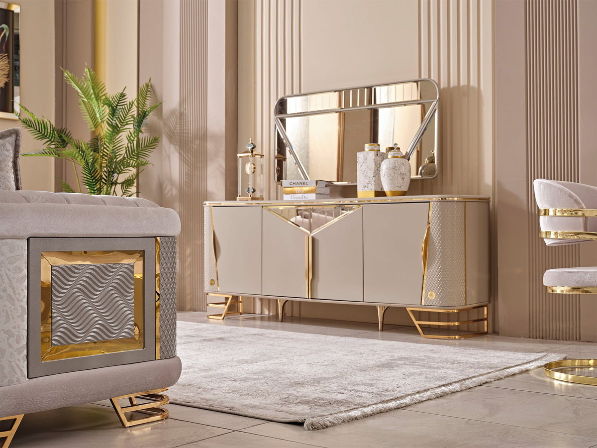 Romans Diningroom (Consol With Mirror & Dining Table & 6 Dining Chair)