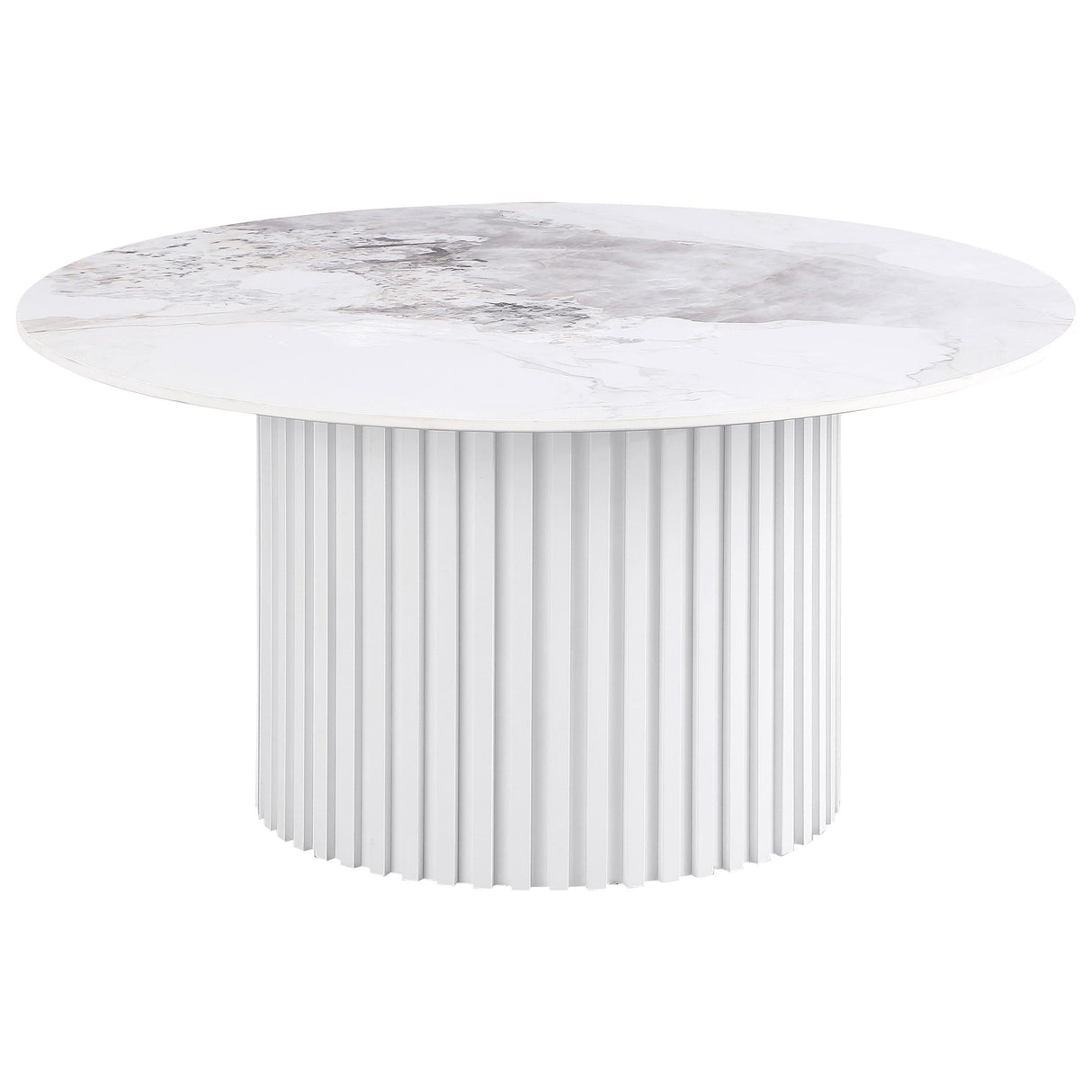 Rowena White Round Faux Marble Top Coffee Table by Coaster at Eve Furniture
