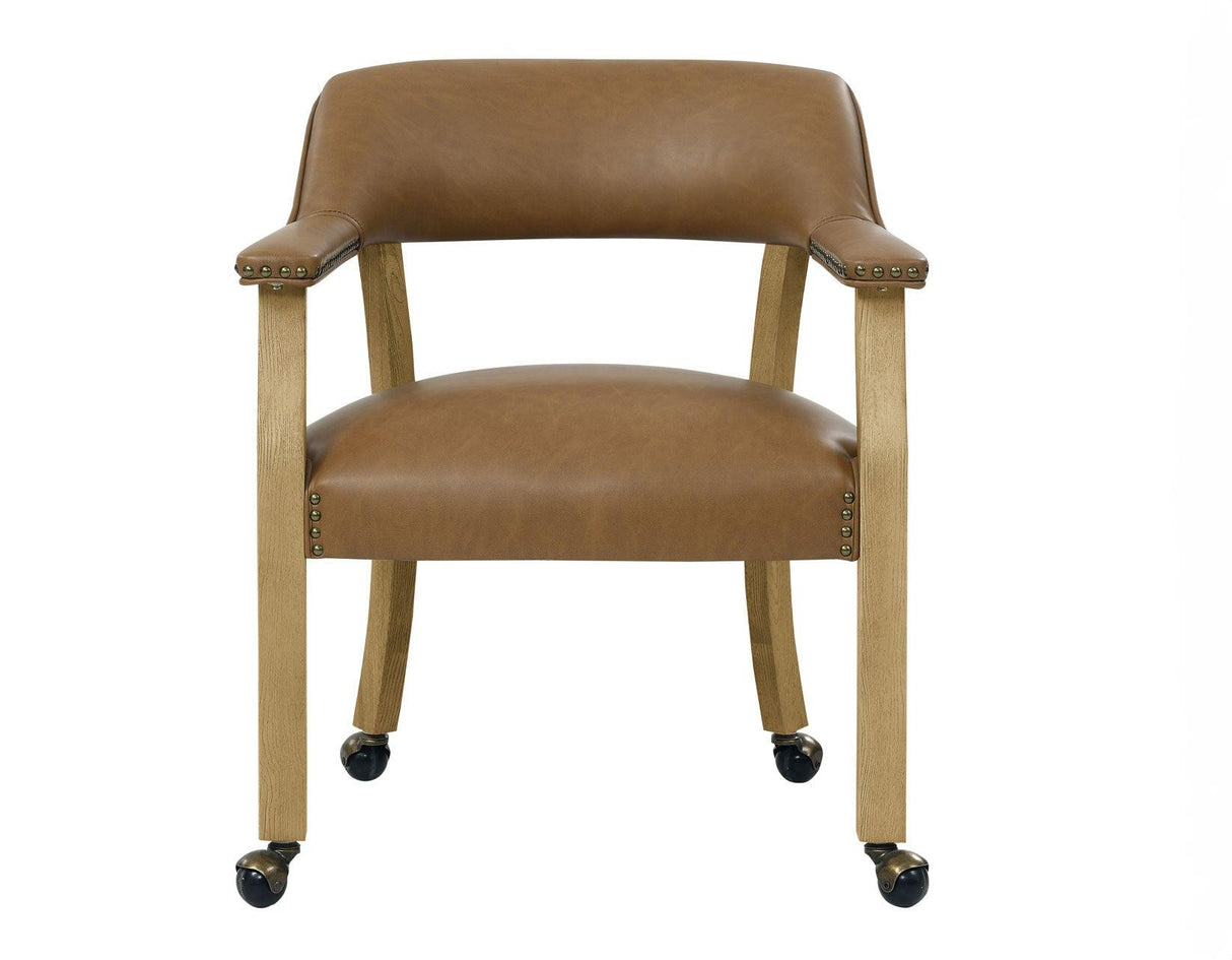Rylie Captains Chair, Natural Finish with Camel Vegan Leather by Steve Silver at Eve Furniture
