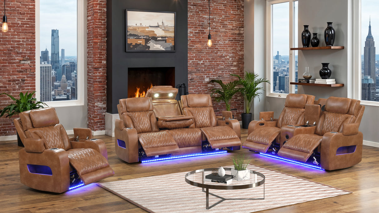 Skyline Brown 3-Piece Power Reclining Living Room Set by New Era Innovations at Eve Furniture