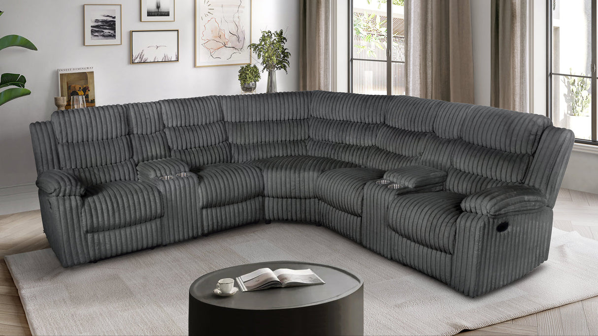 Calantha Grey Manual Reclining Sectional by New Era Innovations at Eve Furniture
