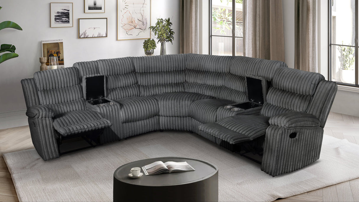 Calantha Grey Manual Reclining Sectional by New Era Innovations at Eve Furniture