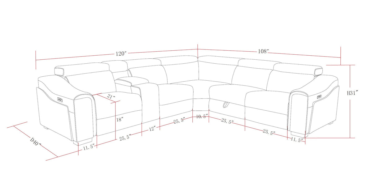 Yash Black 6-Piece Power Reclining Sectional