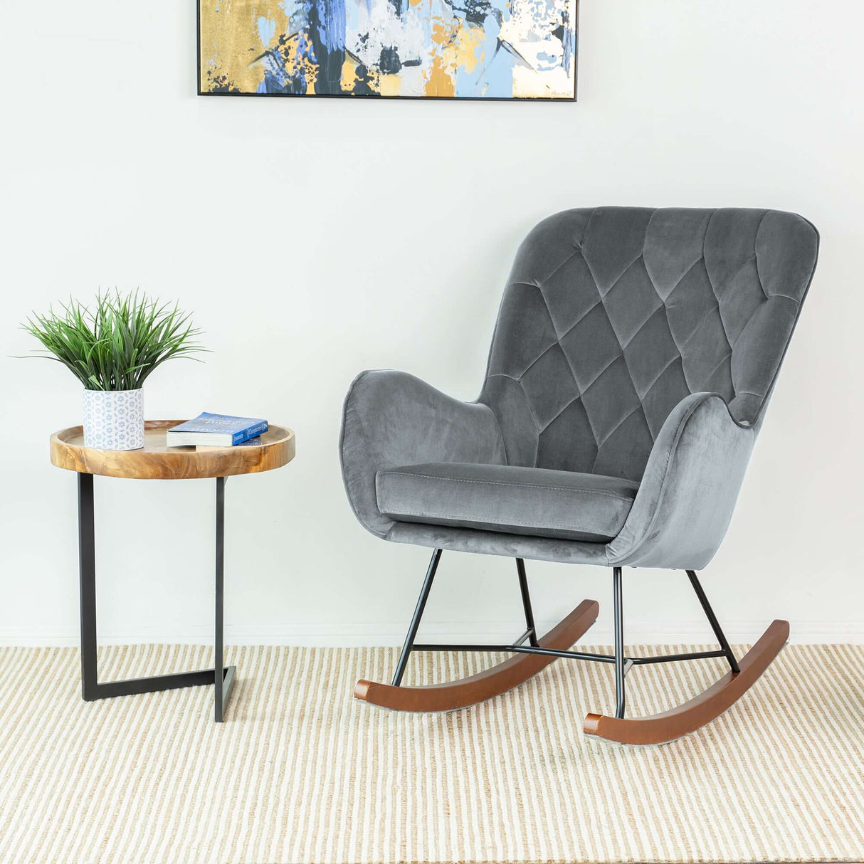 Hannah Mid Century Modern Rocking Chair In Dark Grey by Ashcroft Imports at Eve Furniture