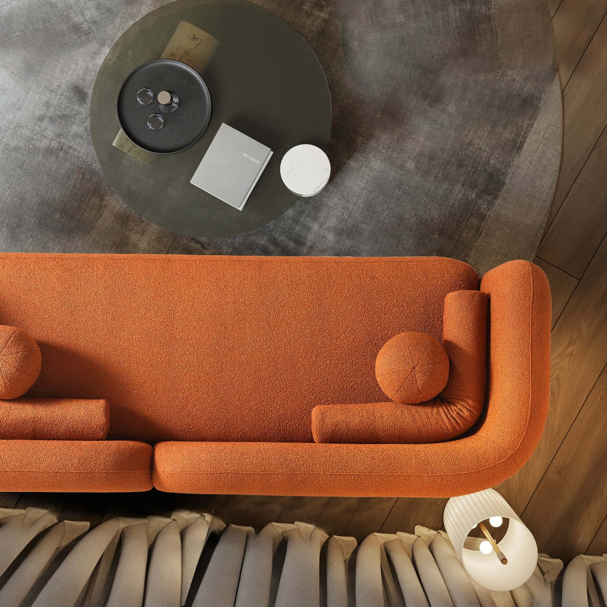 Donna Burnt Orange Japandi Style Boucle Sofa by Ashcroft Furniture at Eve Furniture