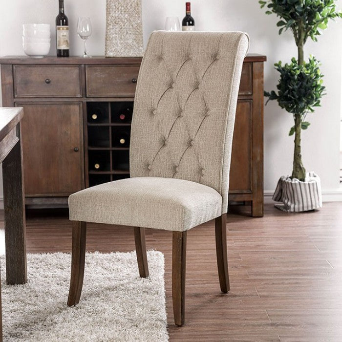 Sania Antique Oak/Beige Side Chair by Furniture of America at Eve Furniture