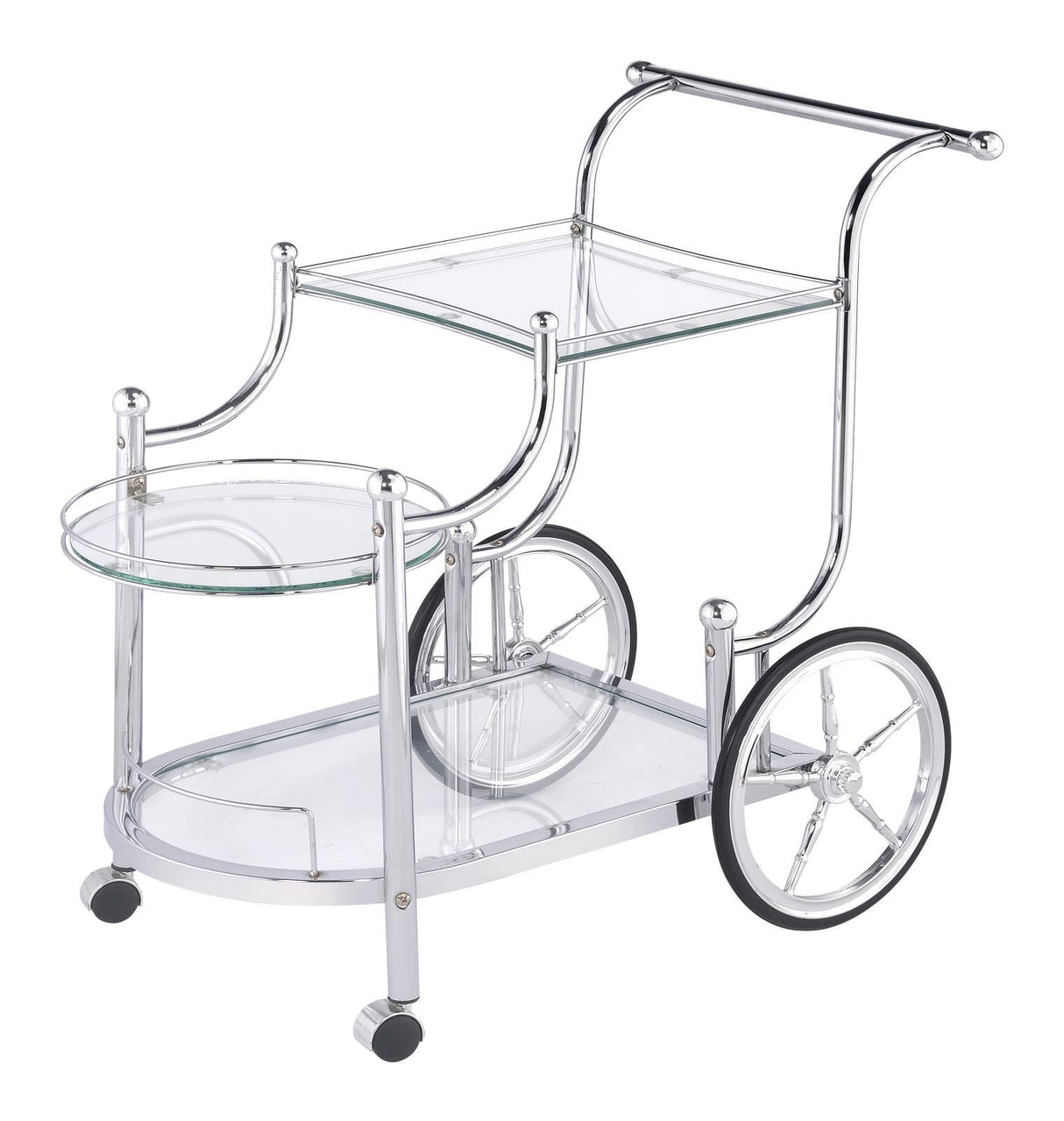 Sarandon Chrome and Clear 3-Tier Serving Cart by Coaster at Eve Furniture