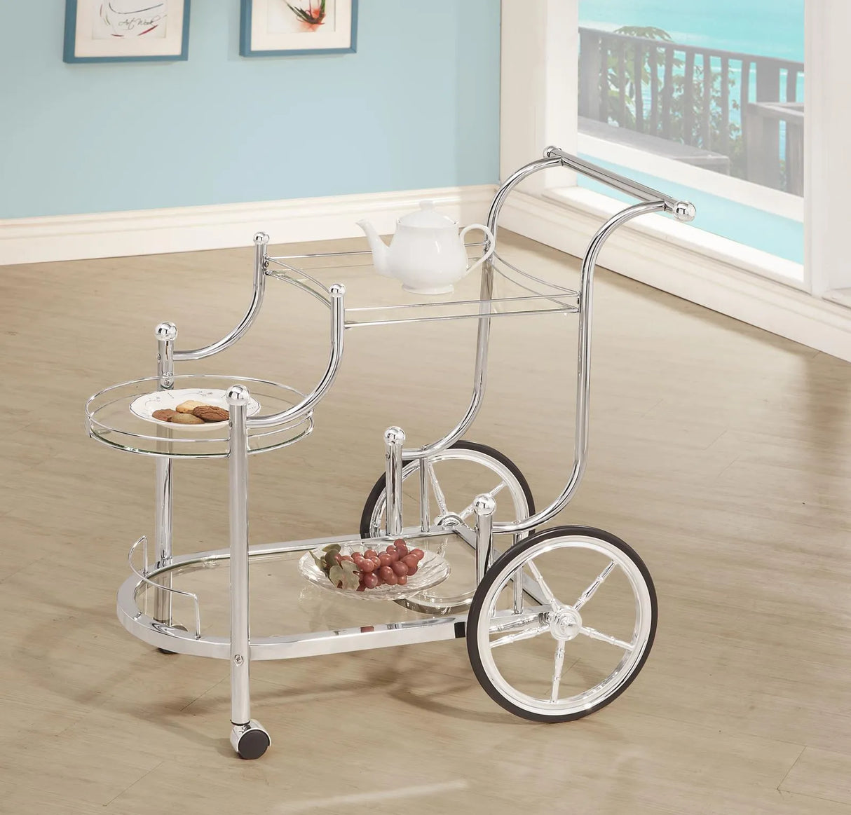 Sarandon Chrome and Clear 3-Tier Serving Cart by Coaster at Eve Furniture