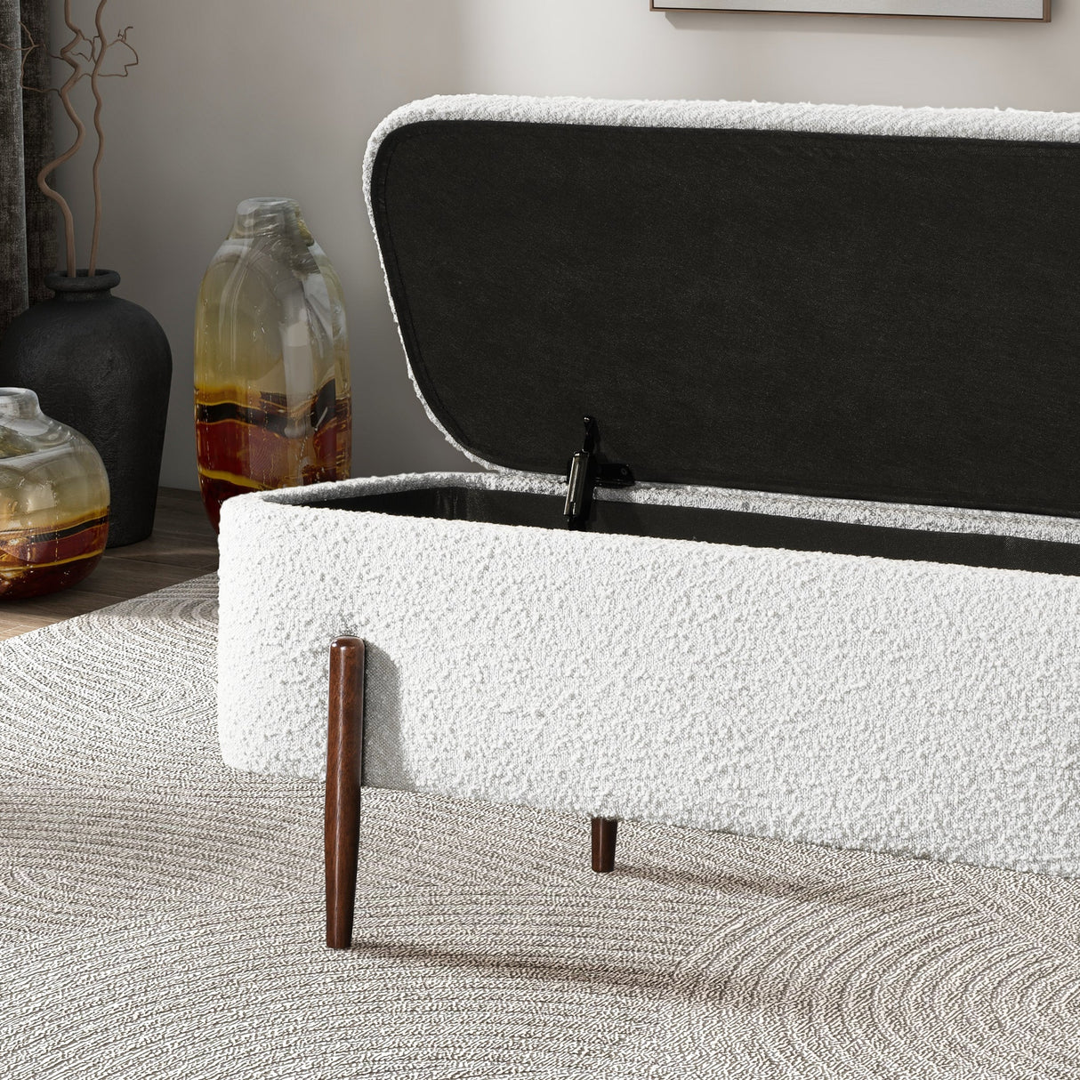 Sarna Ivory Boucle Storage Bench by Ashcroft Imports at Eve Furniture