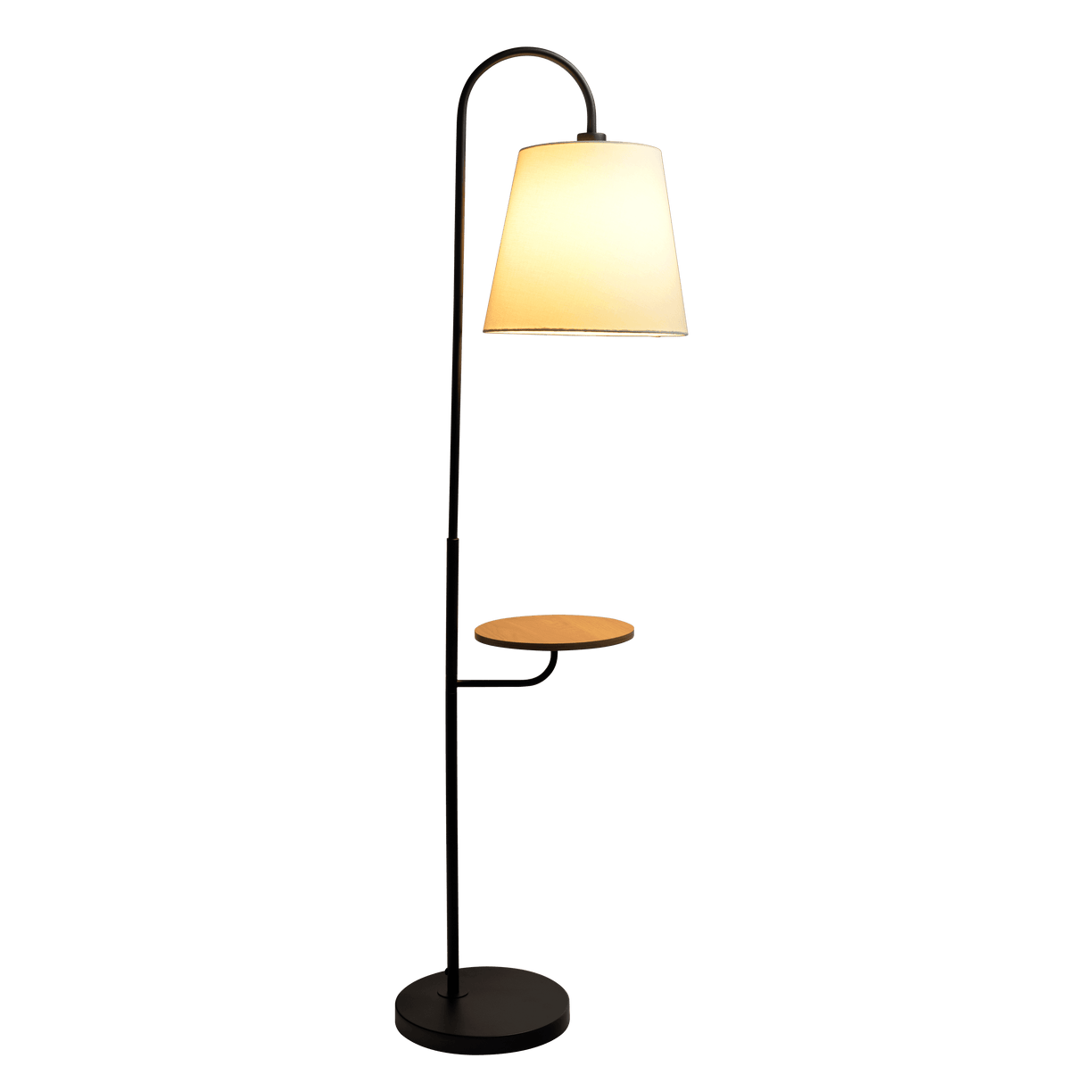Seoul Black Floor Lamp with Rotary Switch Wood Table Metal Base by Ashcroft Imports at Eve Furniture