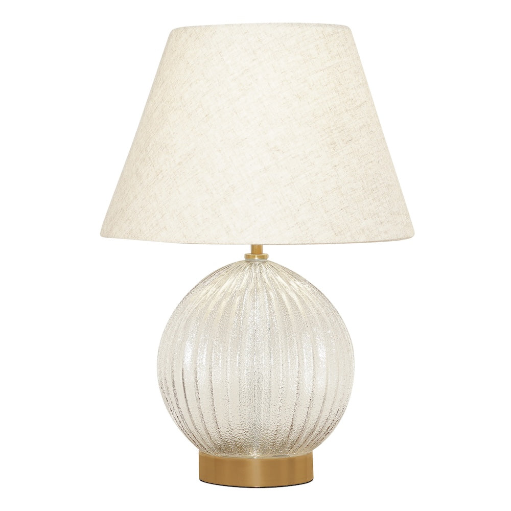 Serenity Round Ribbed Glass Lamp Base Clear Table Lamp Large Linen Shade by Ashcroft Imports at Eve Furniture