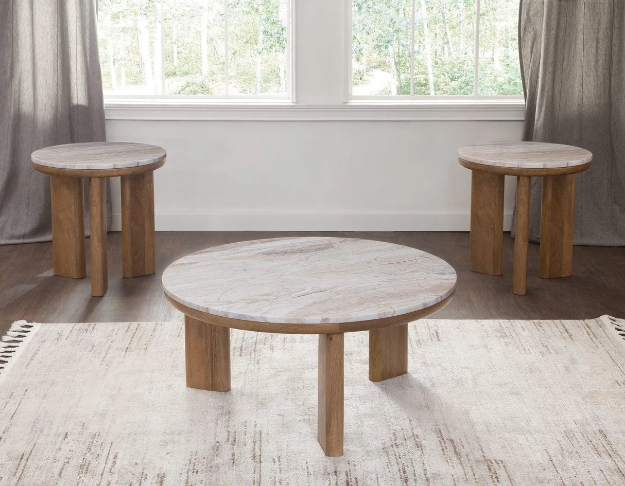 Sidney 22″ Round Toronto Brown Marble Top End Table by Steve Silver at Eve Furniture
