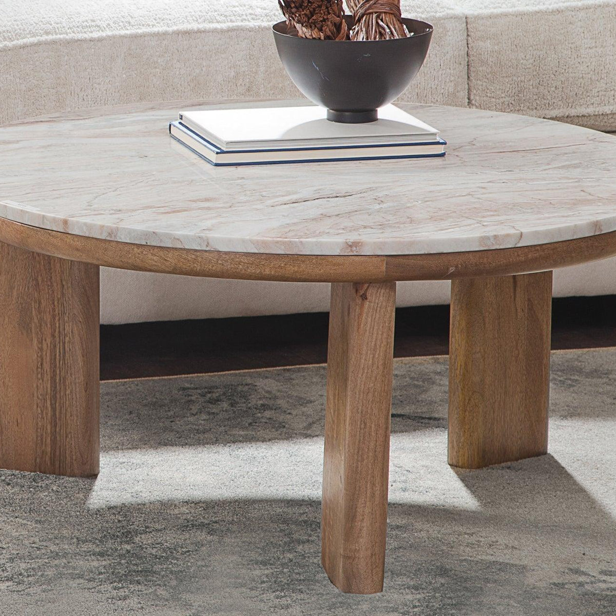 Sidney 36″ Round Brown Marble Top Coffee Table - Eve Furniture