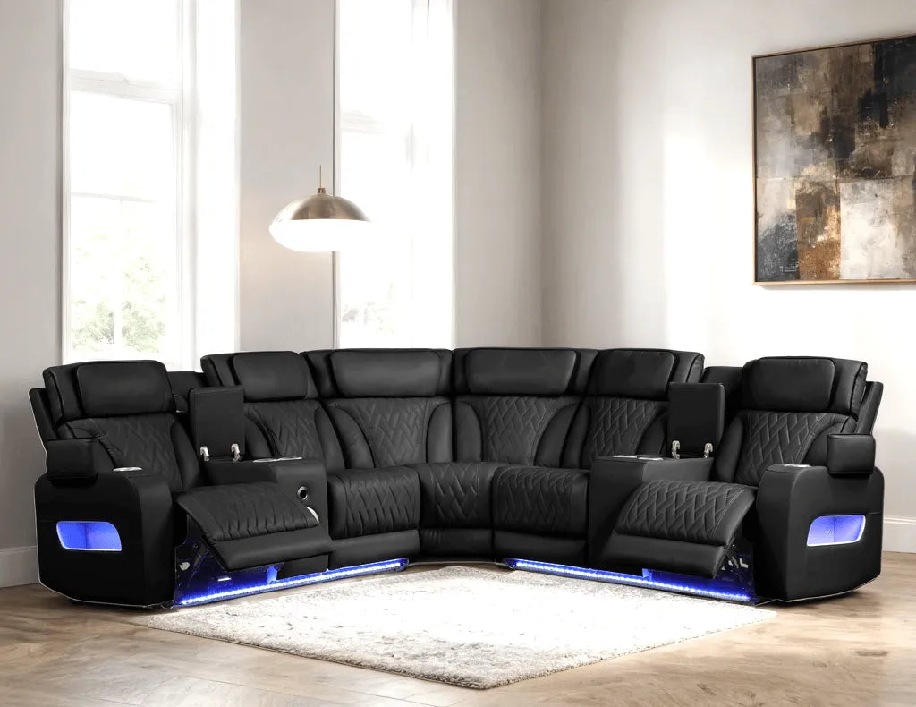 Spain Black Power (Power Headrests) Reclining Sectional by Happy Homes at Eve Furniture