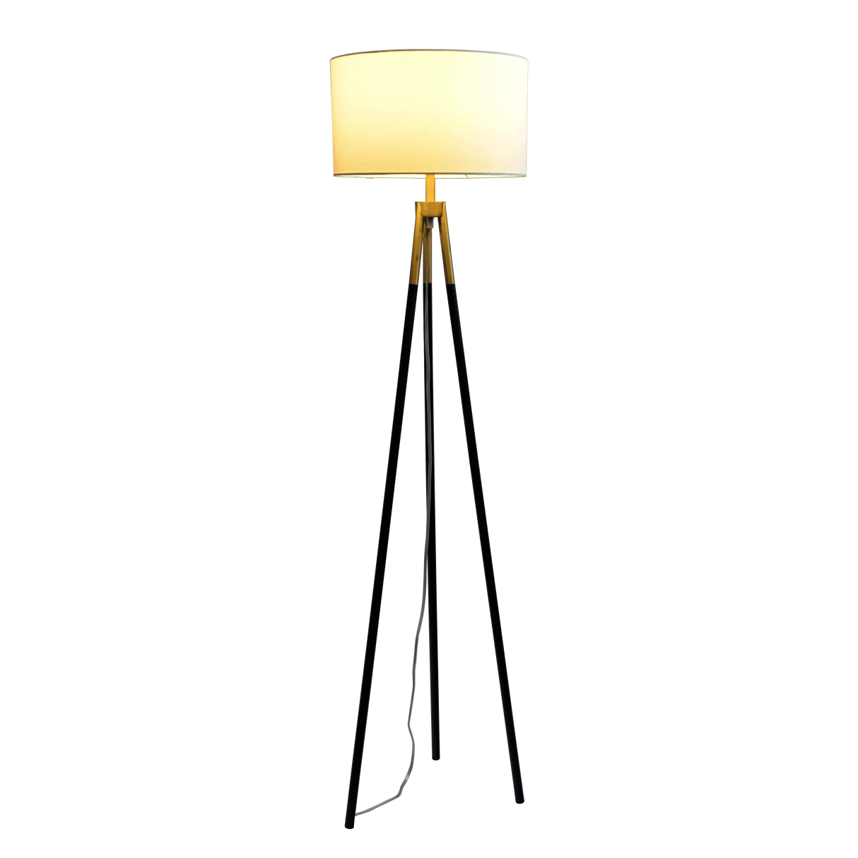 Sway Brassed Gold Floor Lamp with On/Off Switch Triple Legs White Fabric Shade by Ashcroft Furniture at Eve Furniture