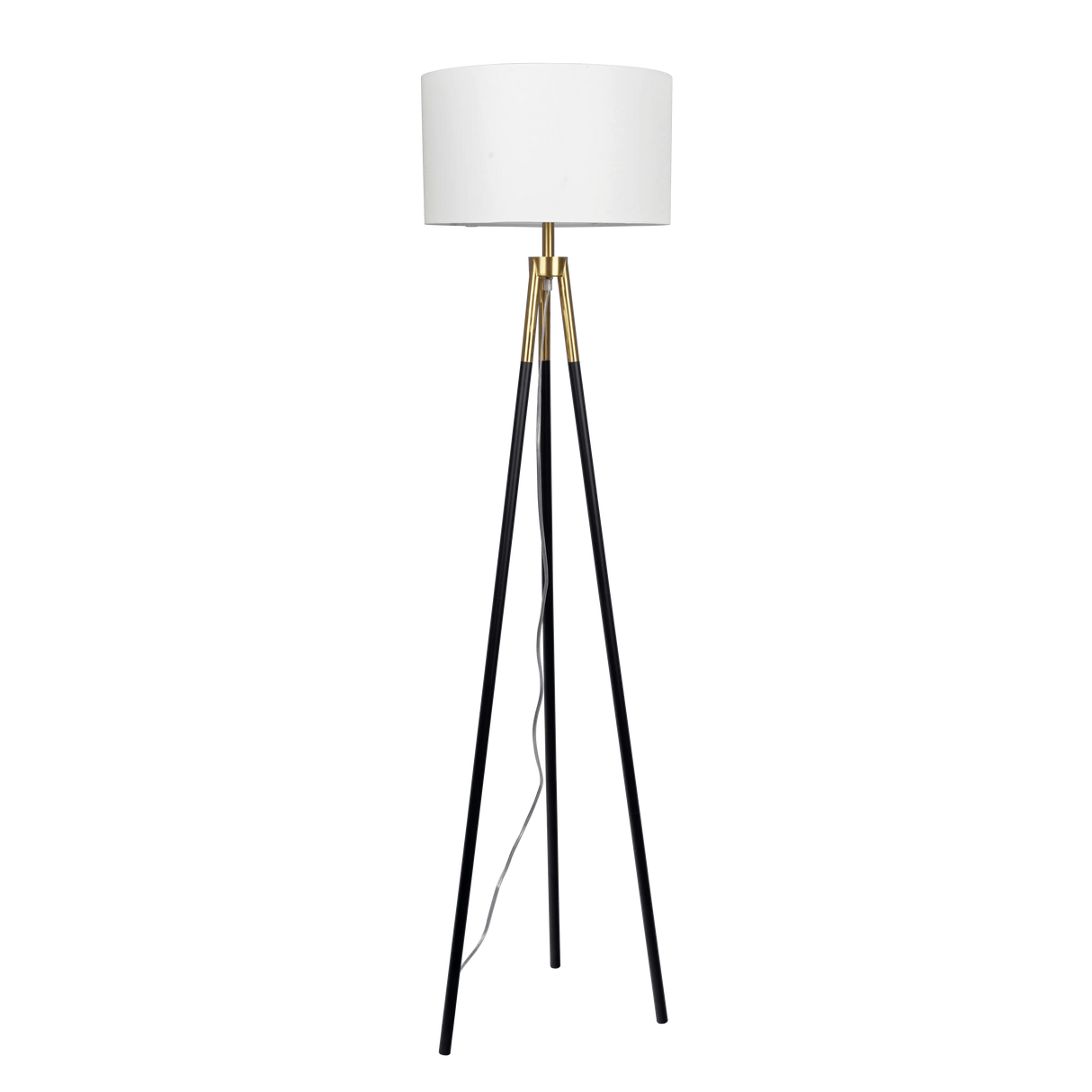 Sway Brassed Gold Floor Lamp with On/Off Switch Triple Legs White Fabric Shade by Ashcroft Furniture at Eve Furniture