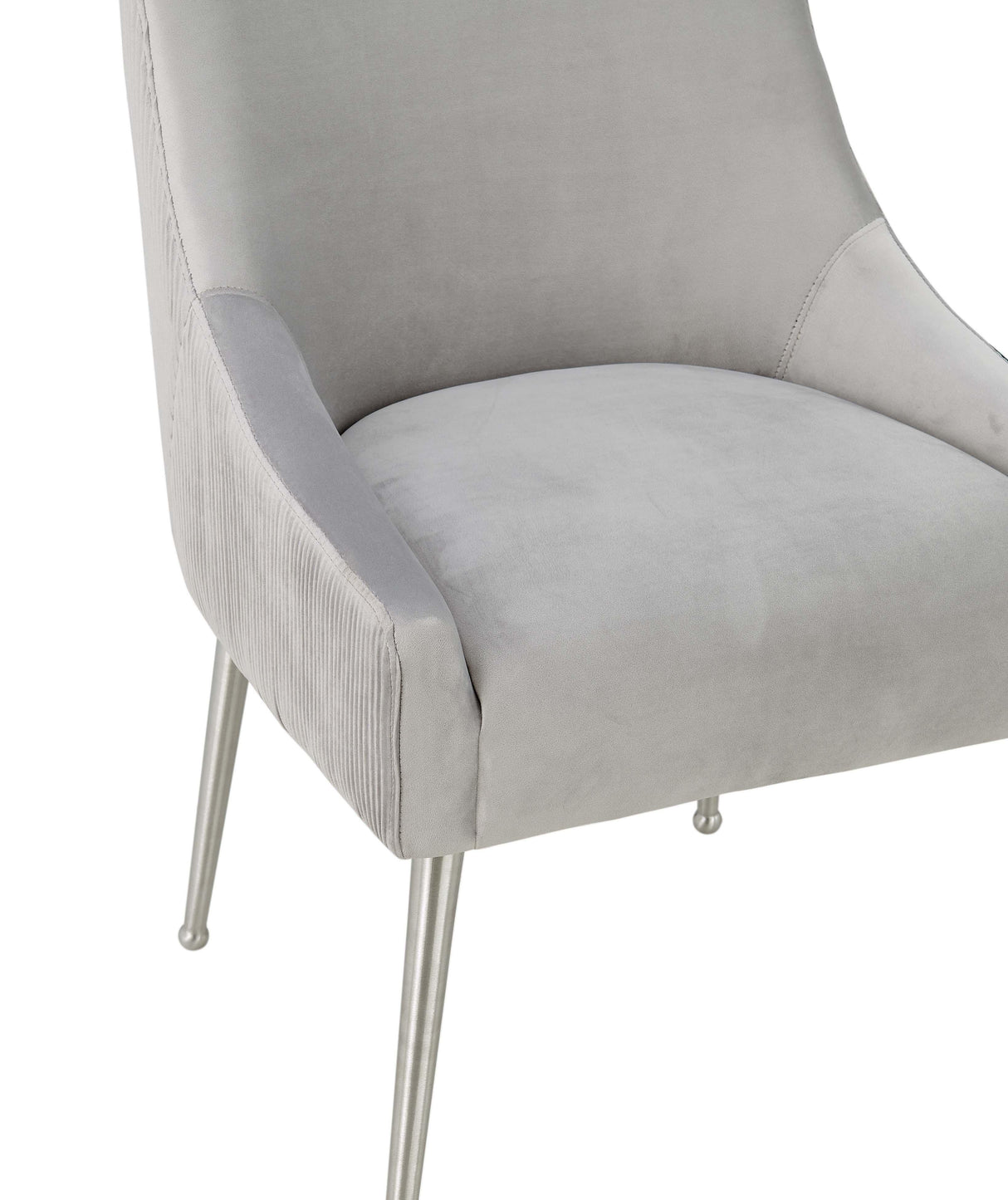 Beatrix Pleated Light Grey Velvet Side Chair - Silver Legs by TOV Furniture at Eve Furniture