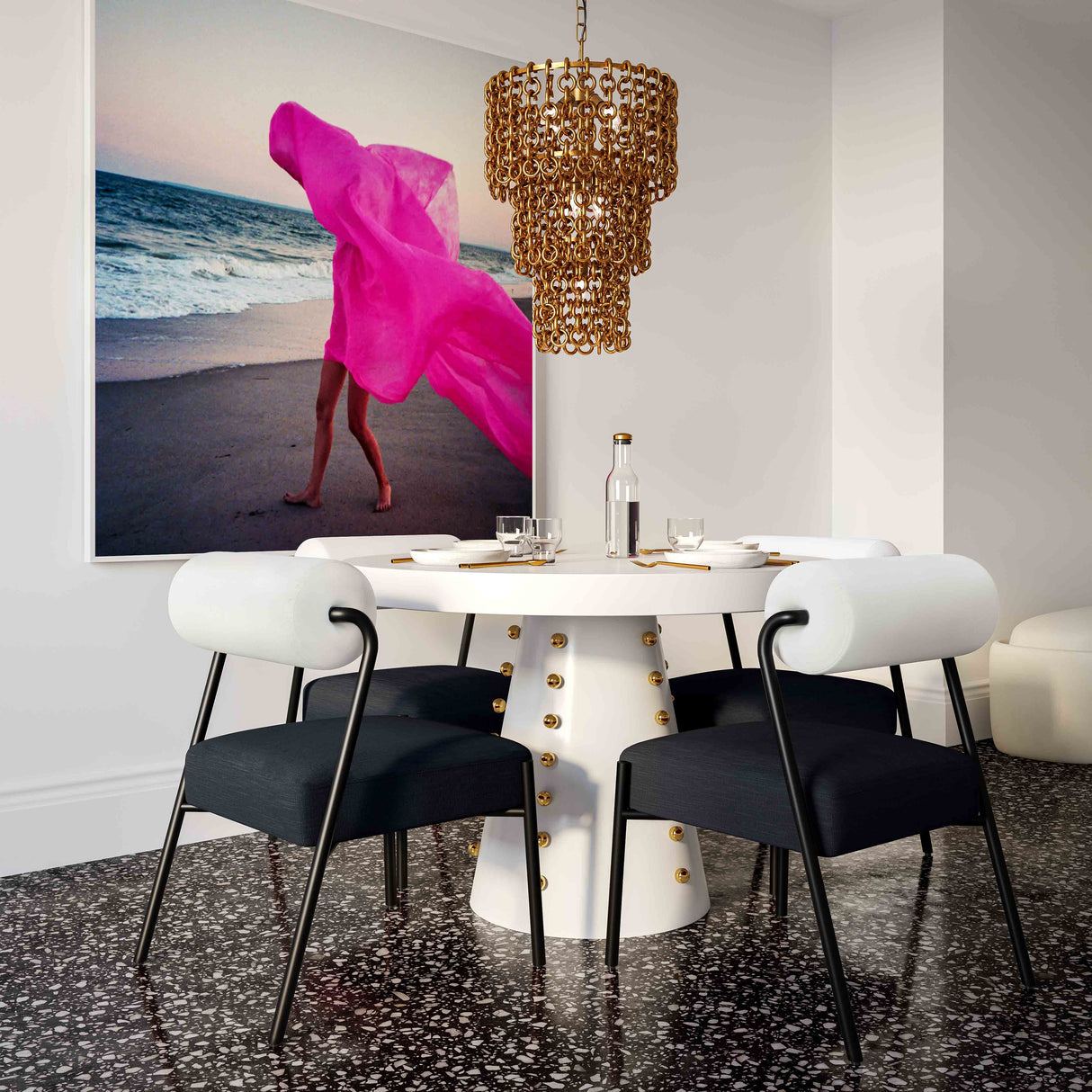 Jolene Cream and Black Performance Linen Dining Chair - Set of 2 by TOV Furniture at Eve Furniture