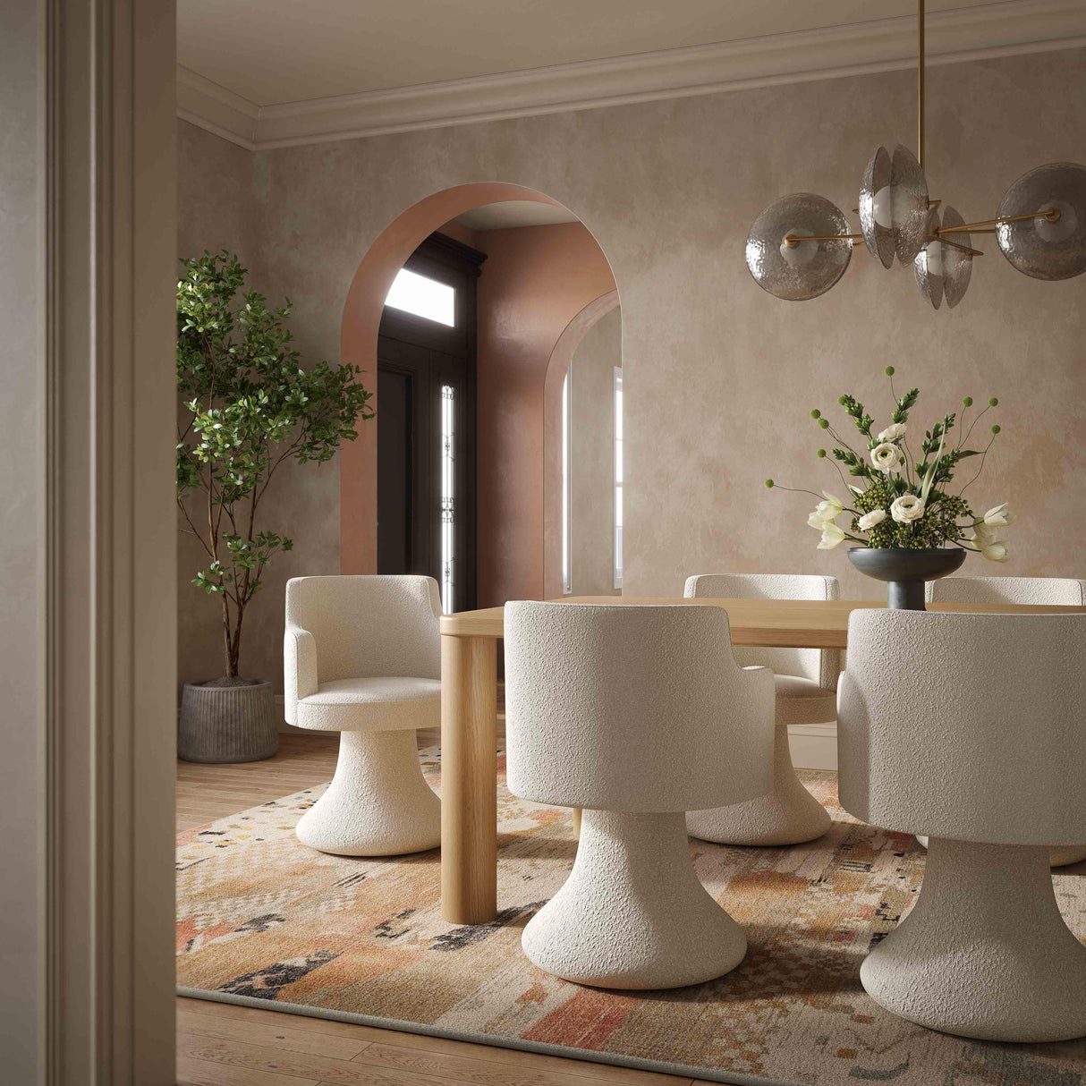 Jeffree Cream Performance Boucle Swivel Dining Chair by TOV Furniture at Eve Furniture