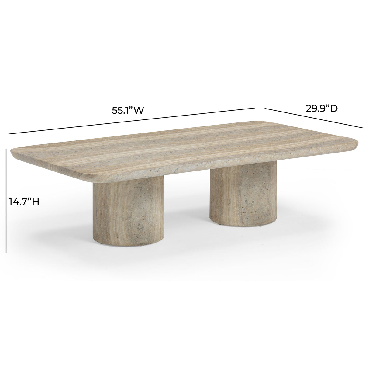 Tyche 55" Faux Travertine Indoor/Outdoor Concrete Rectangular Coffee Table by TOV Furniture at Eve Furniture