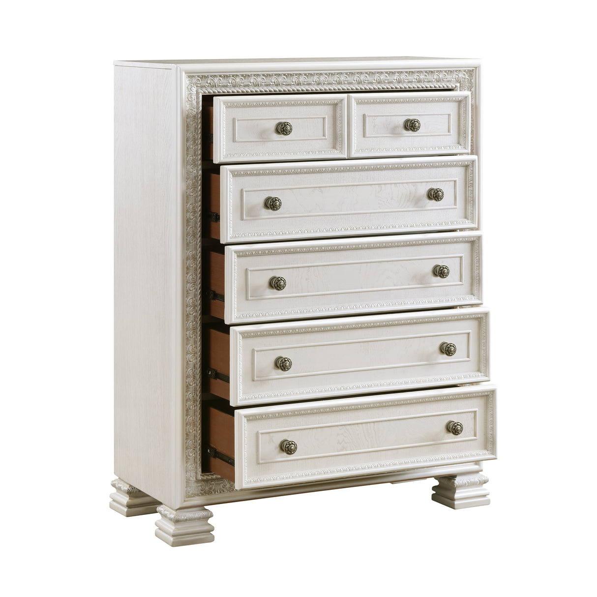 Theodora Pearl White Panel Bedroom Set by Homelegance at Eve Furniture