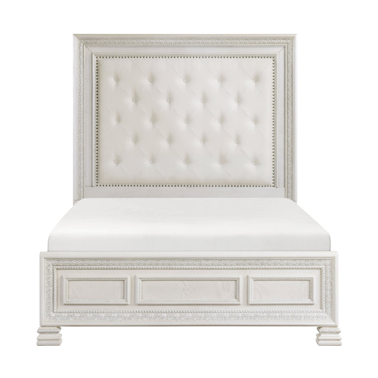 Theodora Pearl White Queen Panel Bed by Homelegance at Eve Furniture