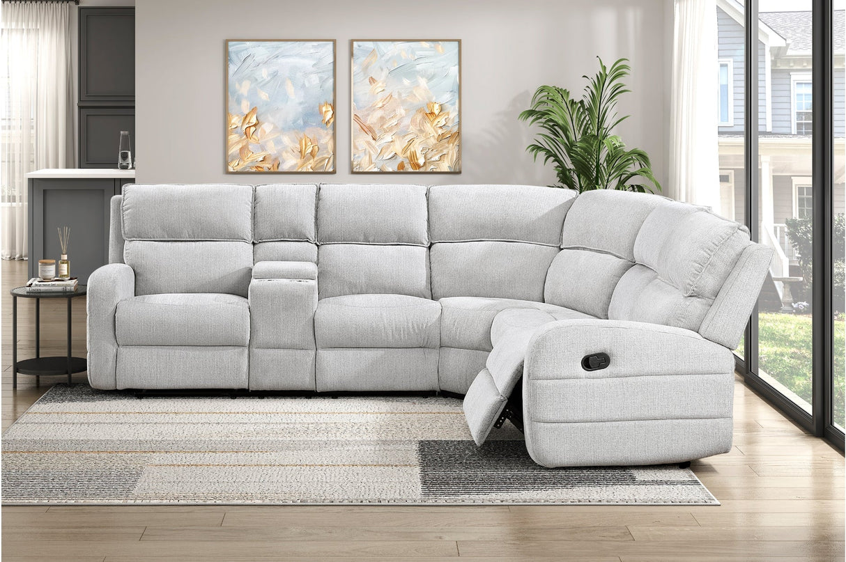 Thorne Gray 3-Piece Reclining Sectional with Left Console by Homelegance at Eve Furniture