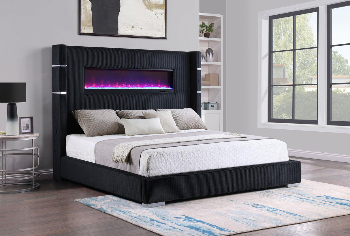 Tisdall 67-inch Upholstered Cal King Fireplace Bed Black by Coaster at Eve Furniture