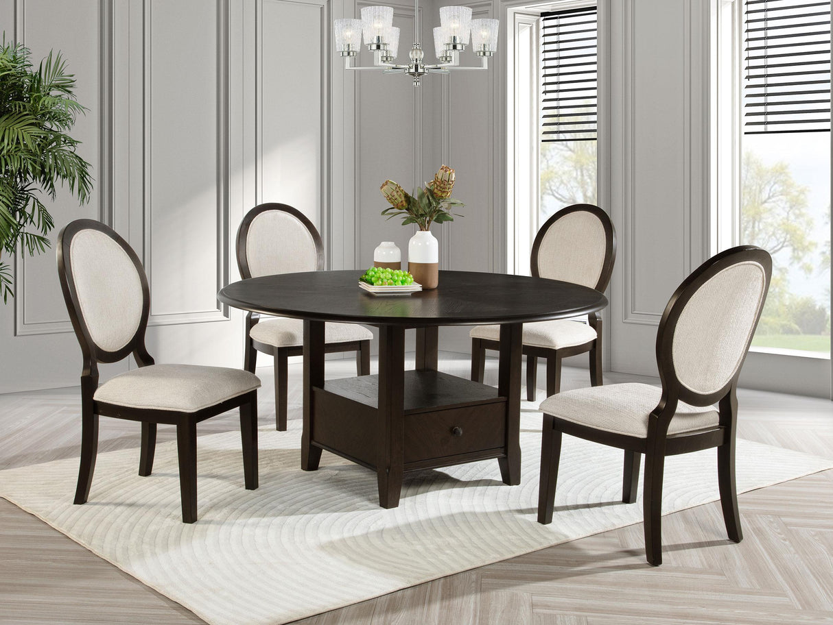 Twyla Dark Cocoa Round Dining Table with Drawer by Coaster at Eve Furniture