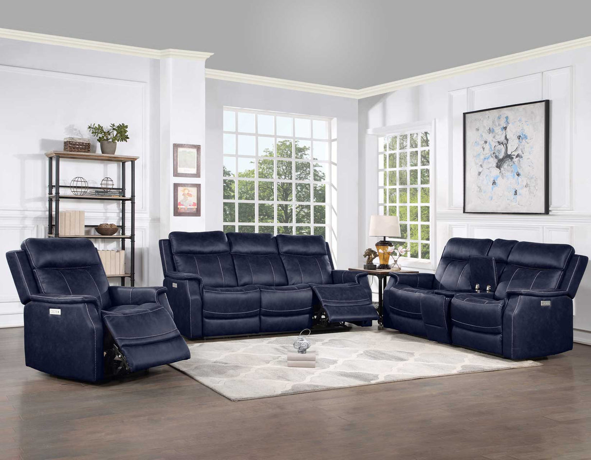 Valencia Ocean Blue Dual-Power Leatherette Reclining Console Loveseat by Steve Silver at Eve Furniture