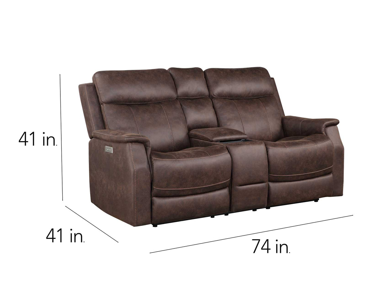 Valencia Walnut Dual Power Leatherette Reclining Loveseat with Console by Steve Silver at Eve Furniture