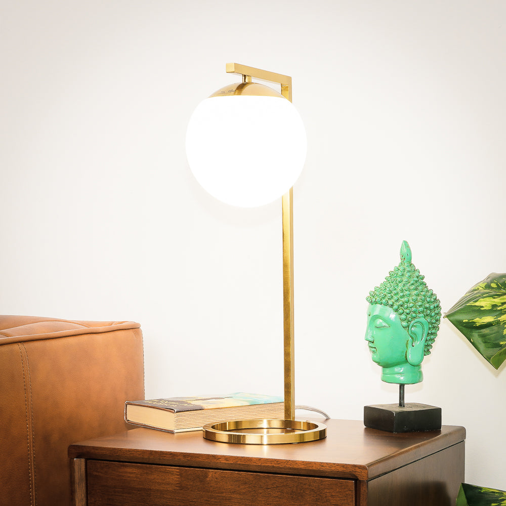 Velvet Globe Table Lamp White Opal Glass with Dimmer Switch Inline by Ashcroft Imports at Eve Furniture