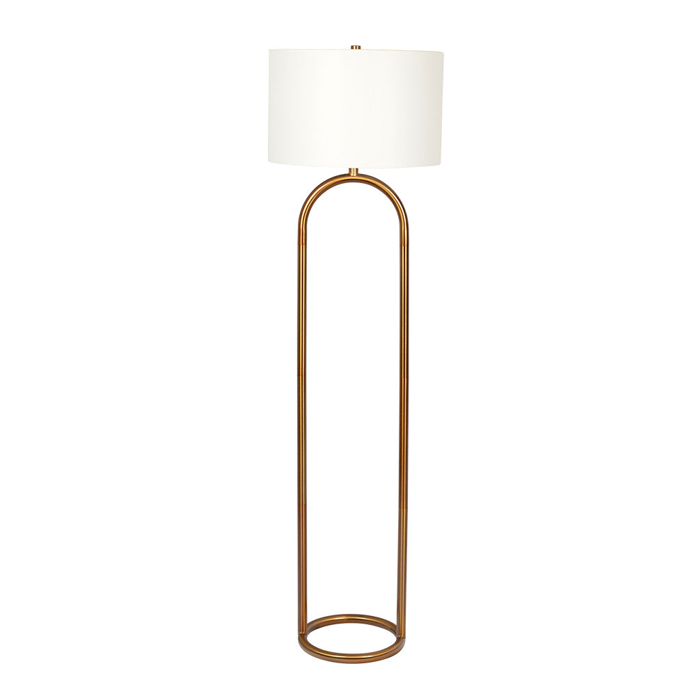 Vivid Brass Ring Base Floor Lamp with Large White Drum Shade by Ashcroft Imports at Eve Furniture