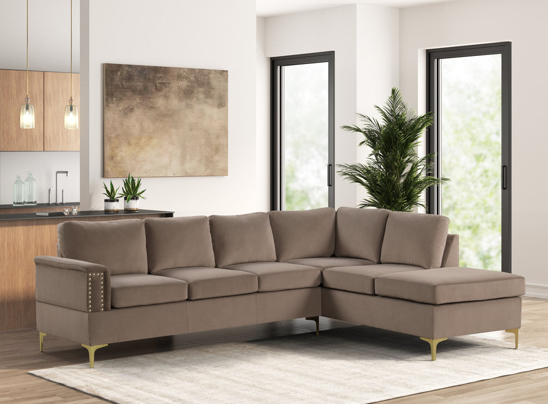 Vogue Latte Velvet Right Arm Facing (RAF) Sectional by Happy Homes at Eve Furniture