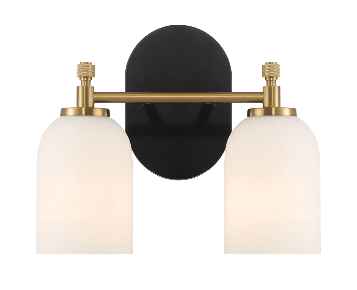 Vortex Two Lights Vanity in Traditional Style for Over Bathroom Mirror Wall Sconce 12.25"W × 10.125"H × 5.5"E With White Frosted Glass by Ashcroft Imports at Eve Furniture