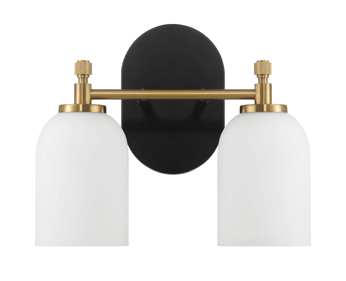 Vortex Two Lights Vanity in Traditional Style for Over Bathroom Mirror Wall Sconce 12.25"W × 10.125"H × 5.5"E With White Frosted Glass by Ashcroft Imports at Eve Furniture