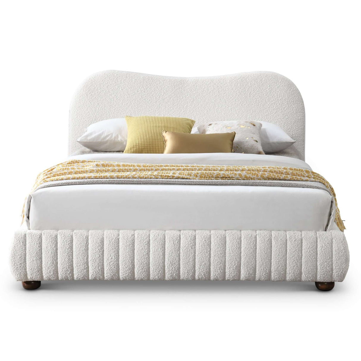 Norme Boucle Upholstered Queen Size Platform Bed In Cream by Ashcroft Imports at Eve Furniture