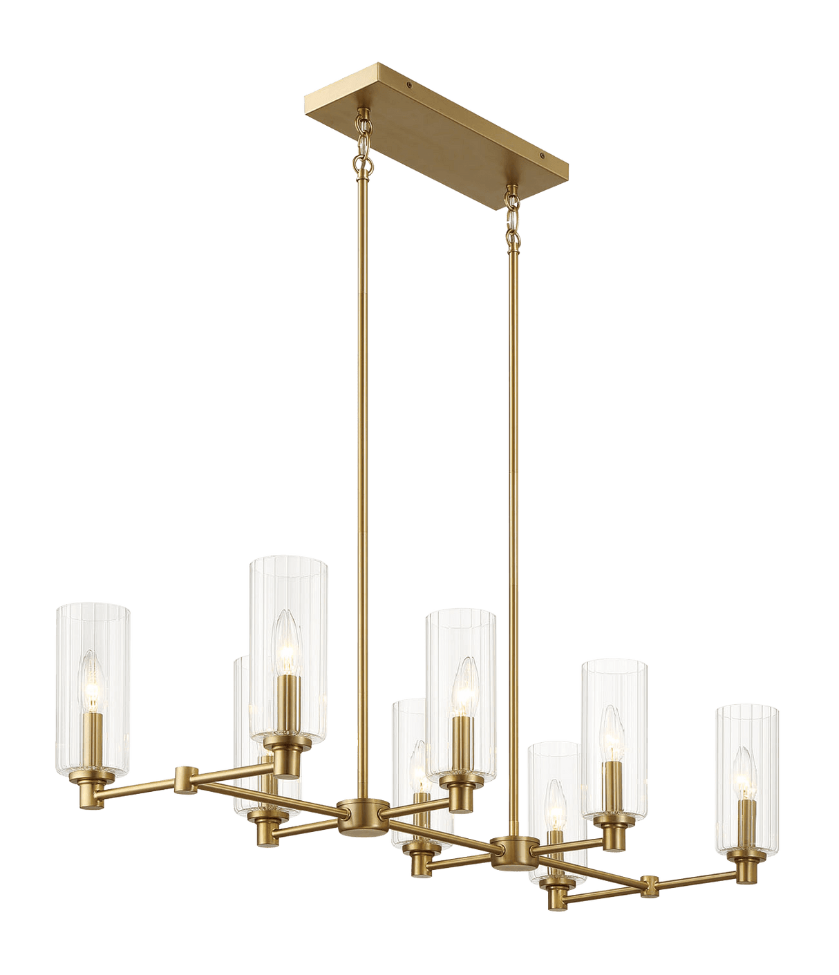Willow Eight Lights Island With Clear Ribbed Glass Pendant Lamp - Satin Brass by Ashcroft Imports at Eve Furniture