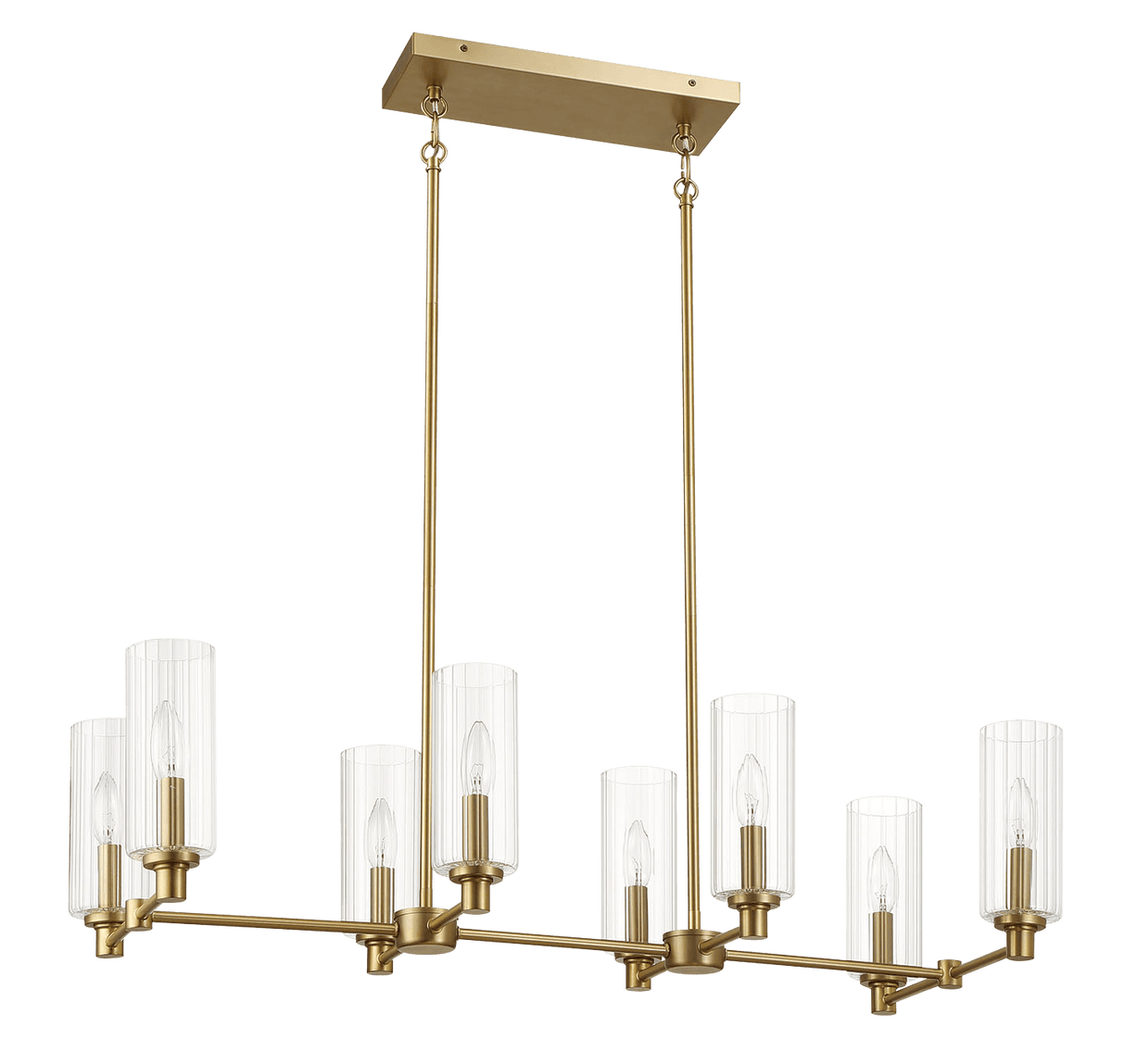 Willow Eight Lights Island With Clear Ribbed Glass Pendant Lamp - Satin Brass by Ashcroft Imports at Eve Furniture