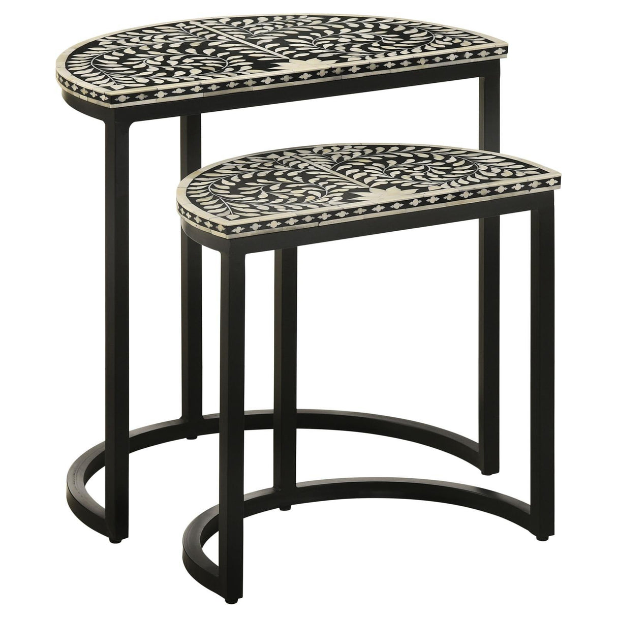Zakiya Black and White 2-piece Demilune Nesting Table by Coaster at Eve Furniture