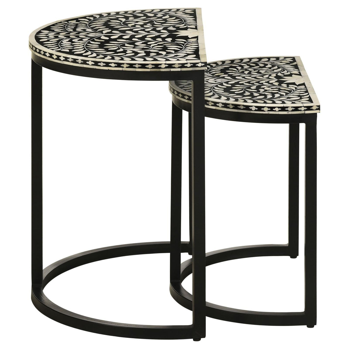 Zakiya Black and White 2-piece Demilune Nesting Table by Coaster at Eve Furniture