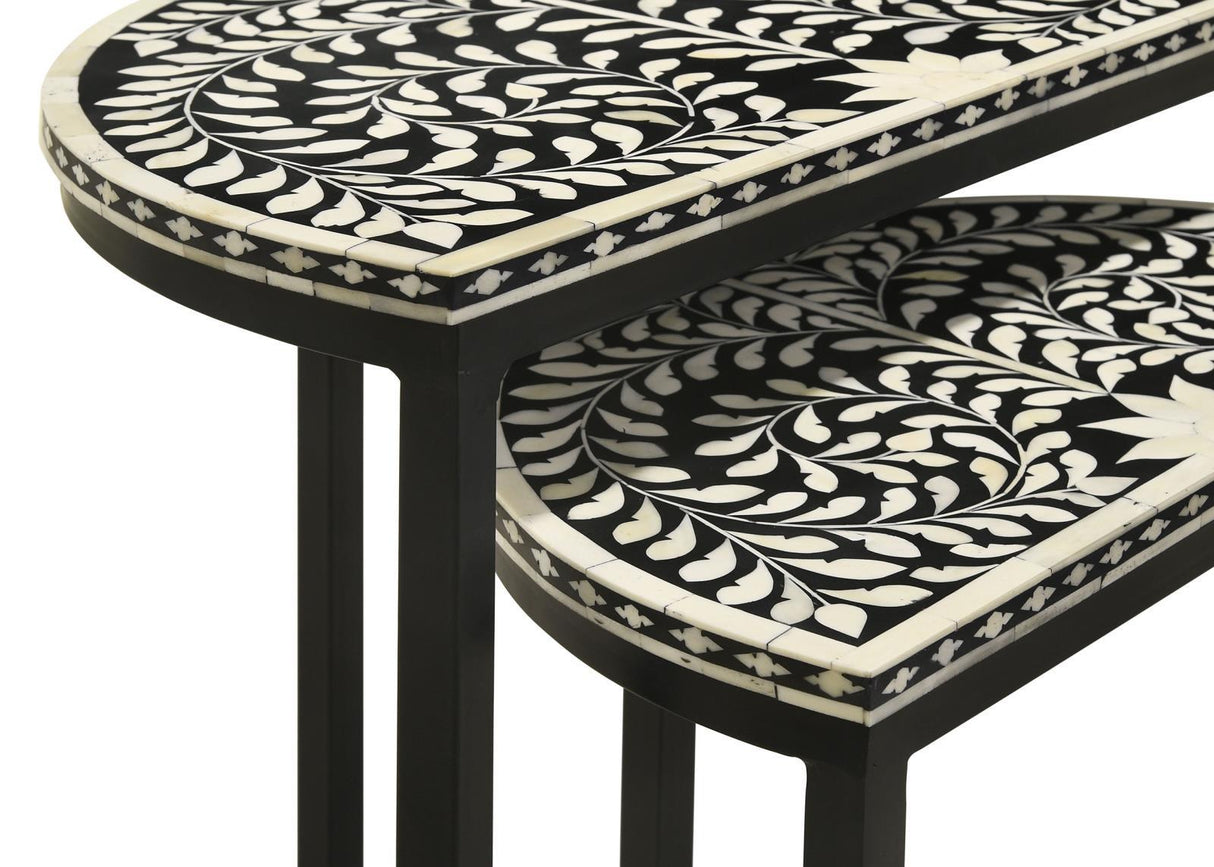 Zakiya Black and White 2-piece Demilune Nesting Table by Coaster at Eve Furniture